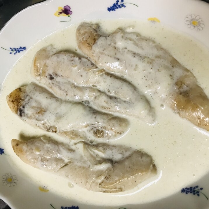 ハマる 簡単優しい 鶏ささみの生クリーム煮 レシピ 作り方 By Kimagure猫 楽天レシピ